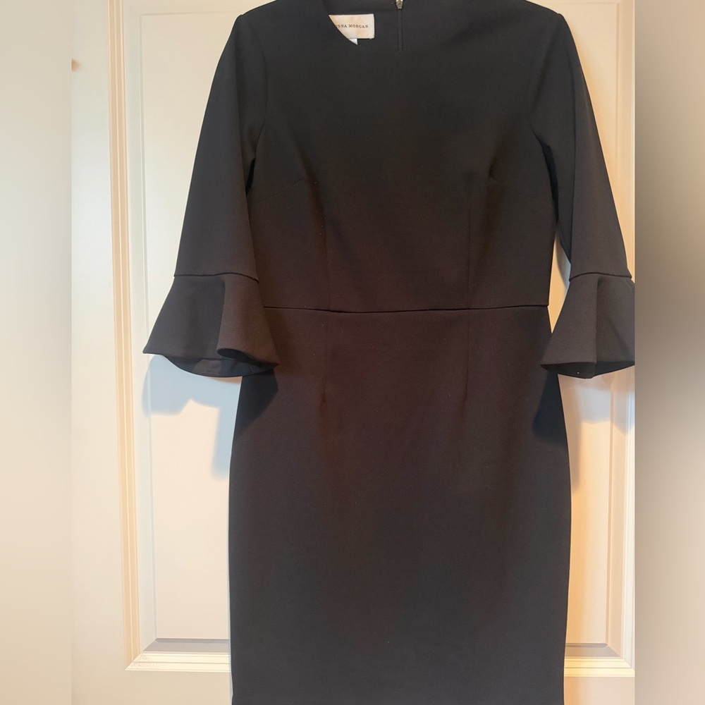 Donna Morgan Statement Sleeve Minimalist Black Work Dress